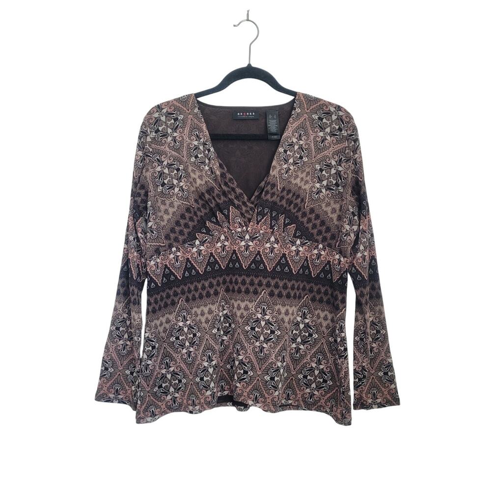Y2K Babydoll Mesh Floral Art Nouveau Top Size XL Brown Boho Chic Hippie 70s